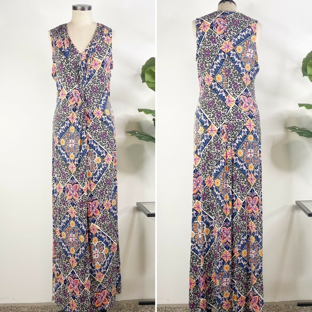 Tommy Bahama Womens Mosaic Relief V Neck Sleeveless Maxi Dress Large TW614478